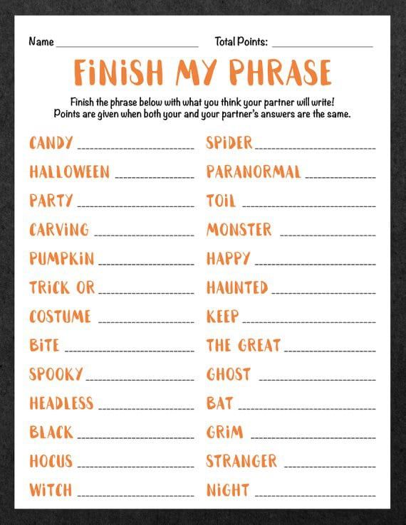 Este juego Finish My Phrase es uno de los mejores juegos de Halloween para personas mayores