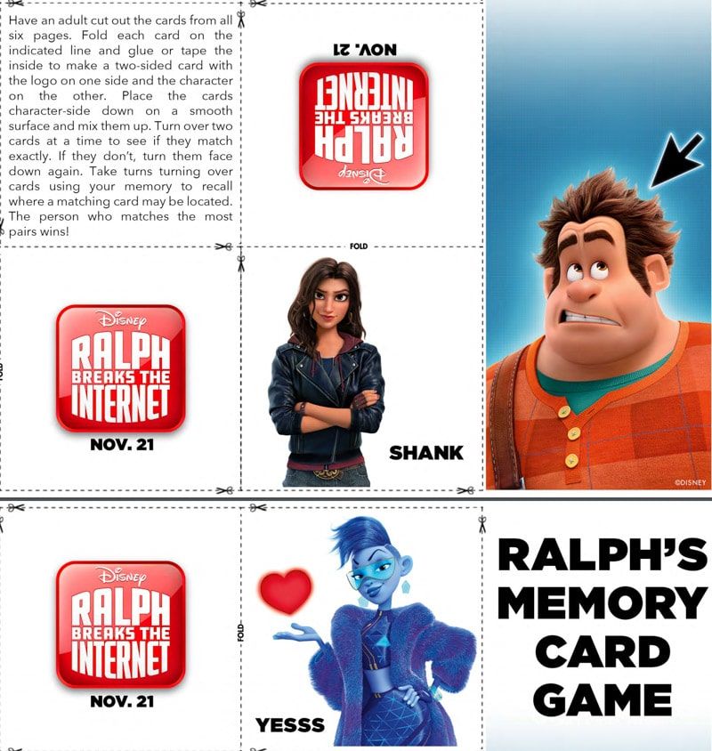 Rompe las páginas para colorear Ralph y el juego de memoria inspirado en Ralph rompe Internet