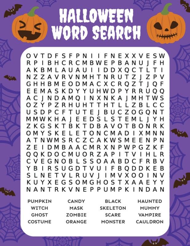Търсене на отпечатани думи за Хелоуин с оранжева лупа