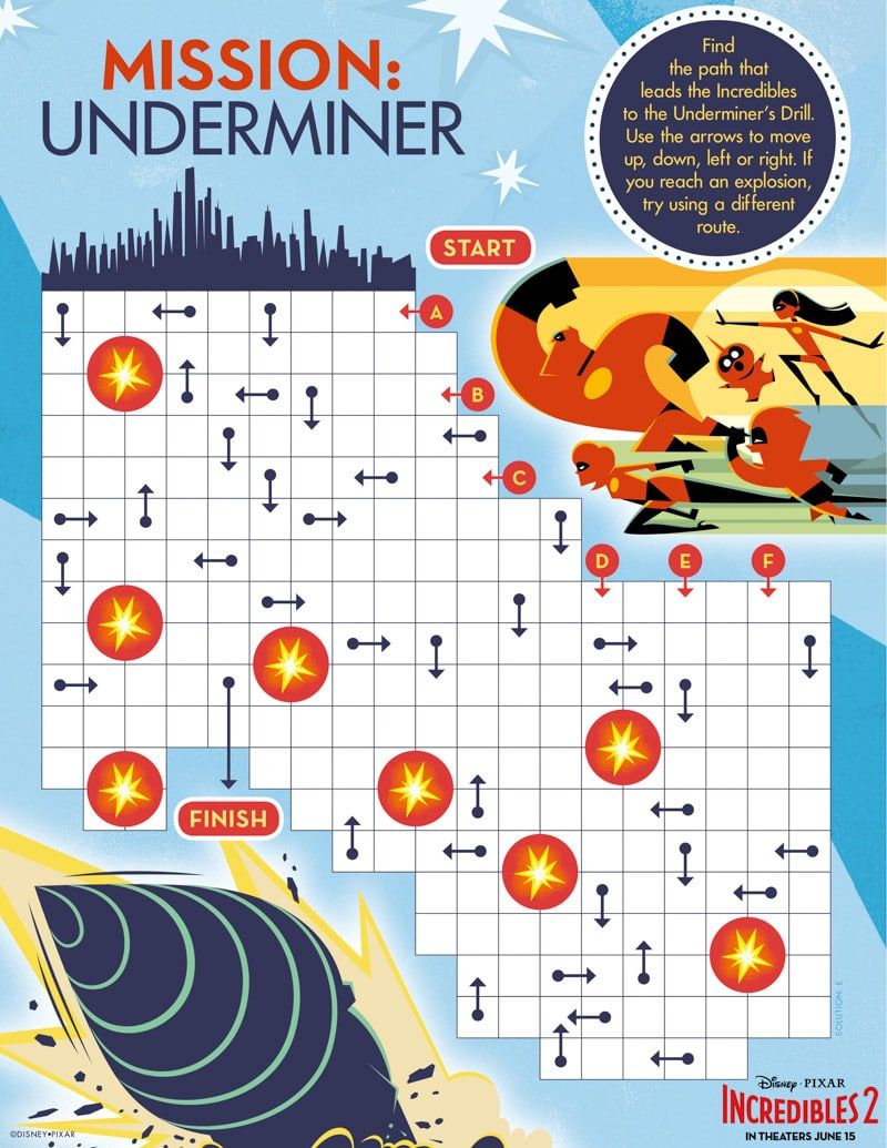 Mission Underminder labirints un Incredibles krāsojamās lapas