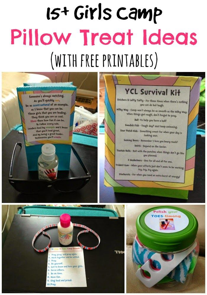 Més de 15 coixins de camp per a noies (o YW) tracten idees amb impressibles gratuïts de playpartyplan.com