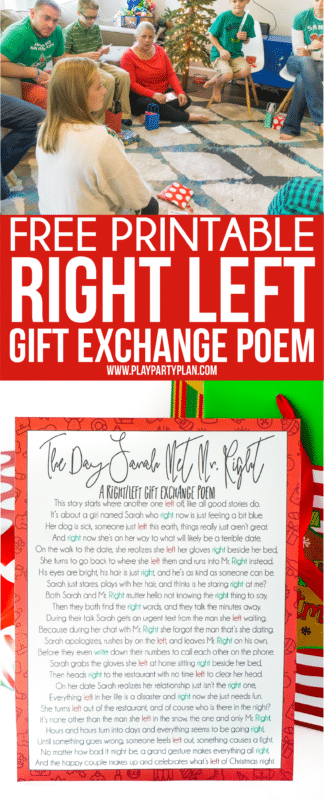 Un poema de intercambio de regalos de Navidad de izquierda a derecha