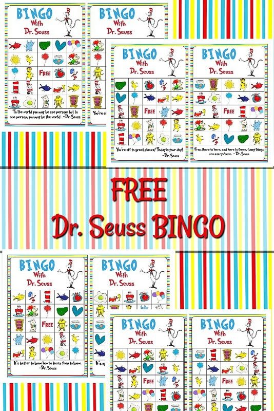 Cartones de bingo de Dr Seuss y otros juegos de Dr Seuss