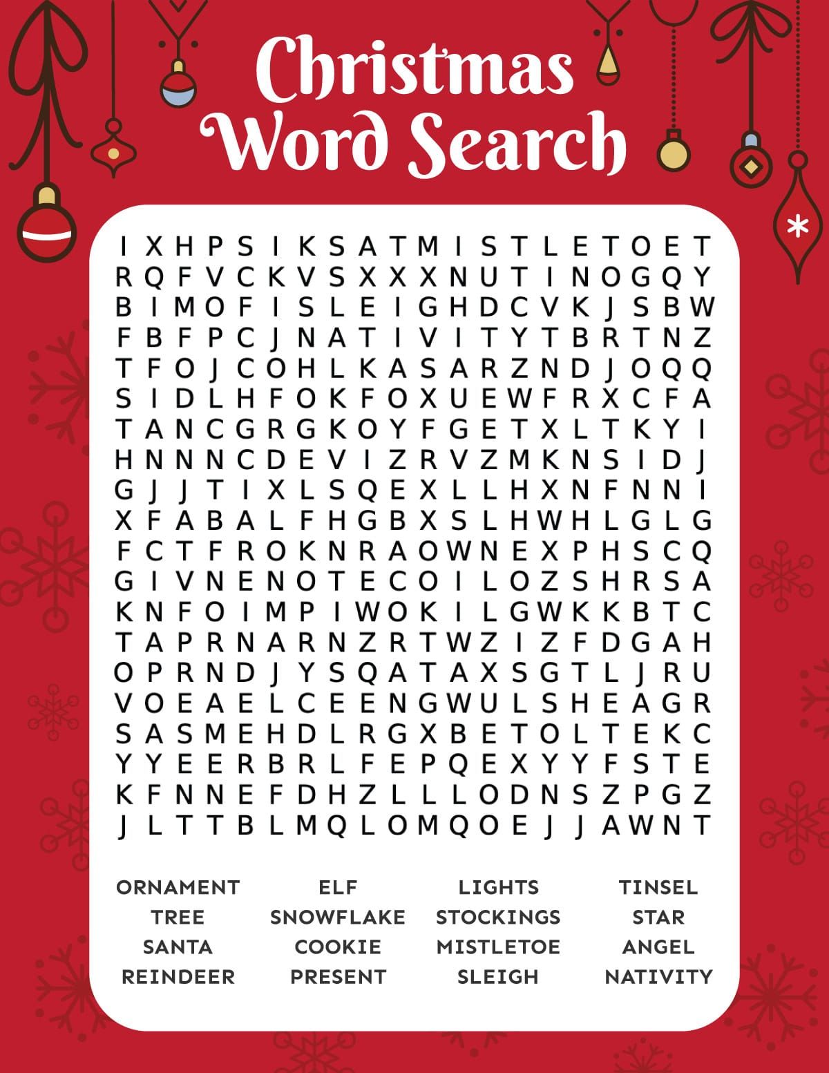 क्रिसमस शब्द खोज
