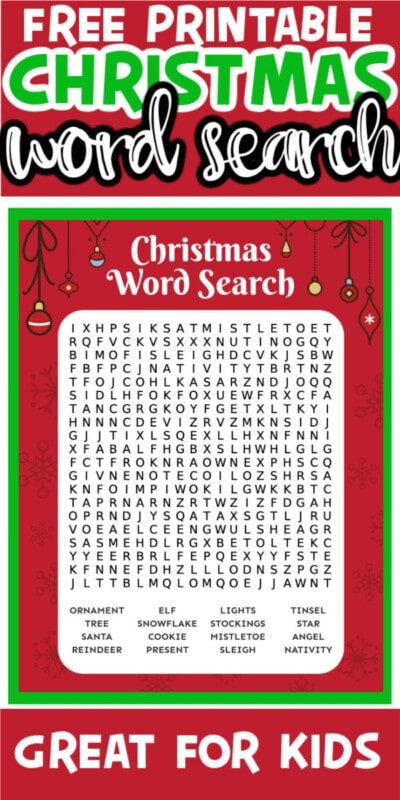 Zdarma tisknutelné vánoční hledání slov