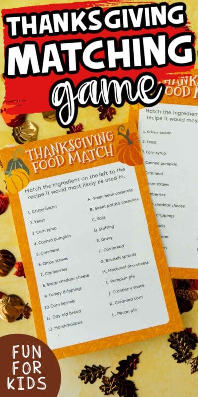 Laro sa pagtutugma ng Thanksgiving na may teksto para sa Pinterest