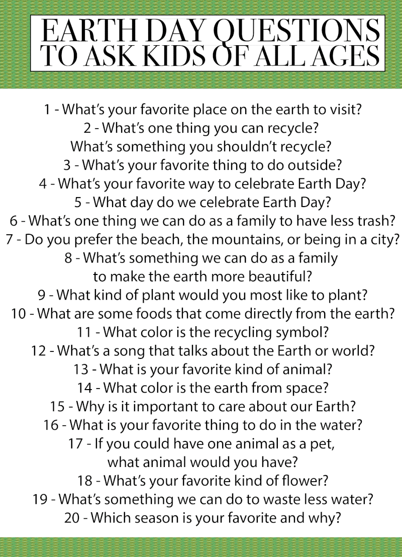 पृथ्वी दिवस प्रश्नोत्तरी प्रश्न और गतिविधियाँ आपके बच्चों के साथ करने के लिए! अपने पूर्वस्कूली या बड़े बच्चों के साथ बैठकर और इन सवालों को पूछने के इस विचार को प्यार करना!