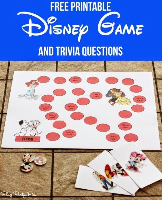 Δωρεάν εκτυπώσιμες ερωτήσεις για επιτραπέζιο παιχνίδι Disney και trivia από το playpartyplan.com