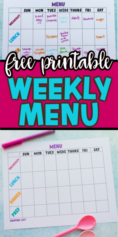Collage de imágenes de planificador de menú semanal imprimible