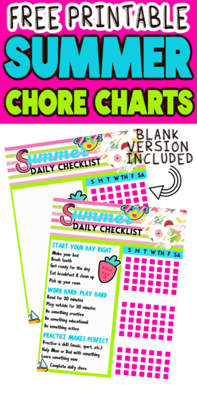 Summer Chore Charts s textem pro Pinterest