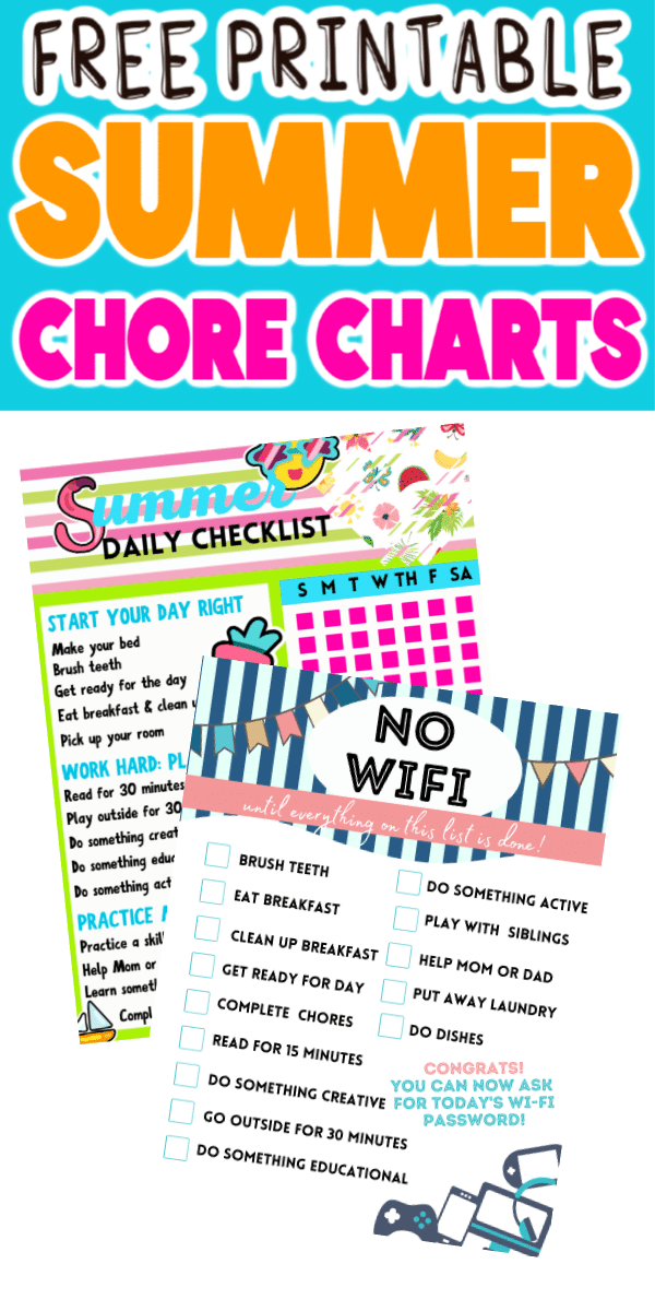 Summer Chore Charts s textem pro Pinterest