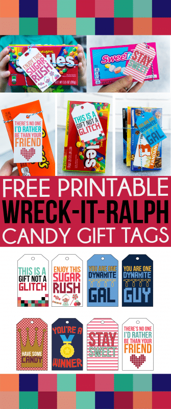 Etiquetes de regals imprimibles gratuïtes de Wreck It Ralph. Perfecte per a un regal dolç per a un amic, un professor o qualsevol persona que estima Disney.