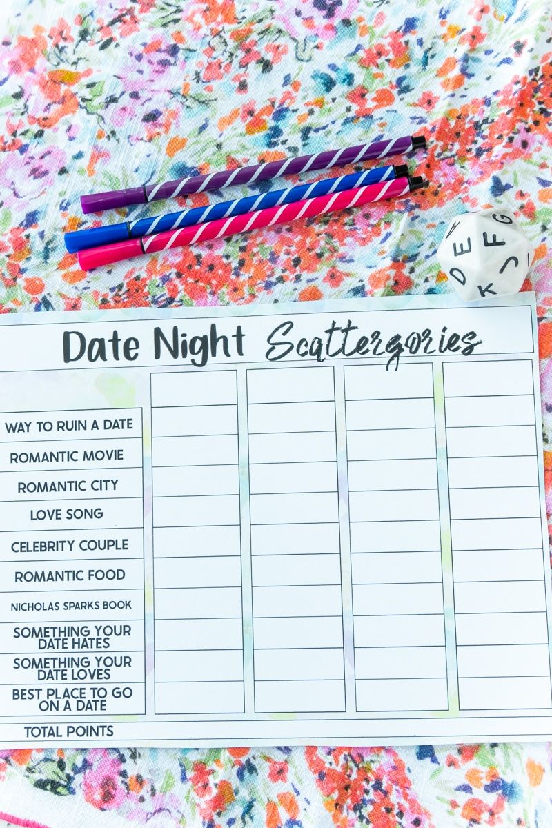 Scattergories printable and supplies to play the game