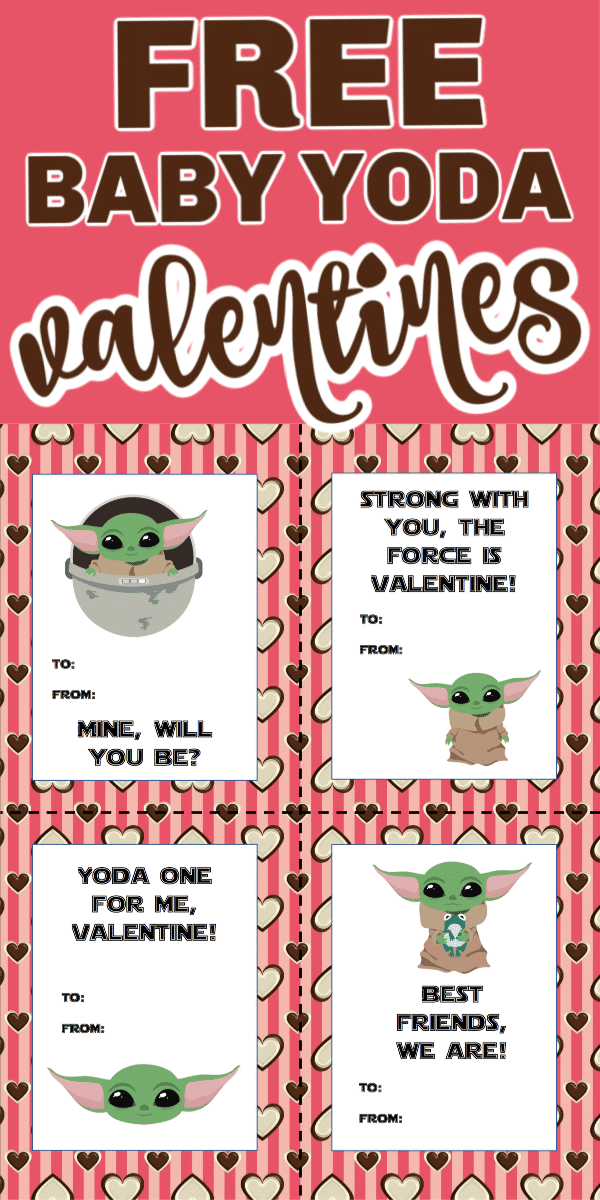 San Valentí Baby Yoda per imprimir gratis! Perfecte per a qualsevol fan de Star Wars o Mandalorian.
