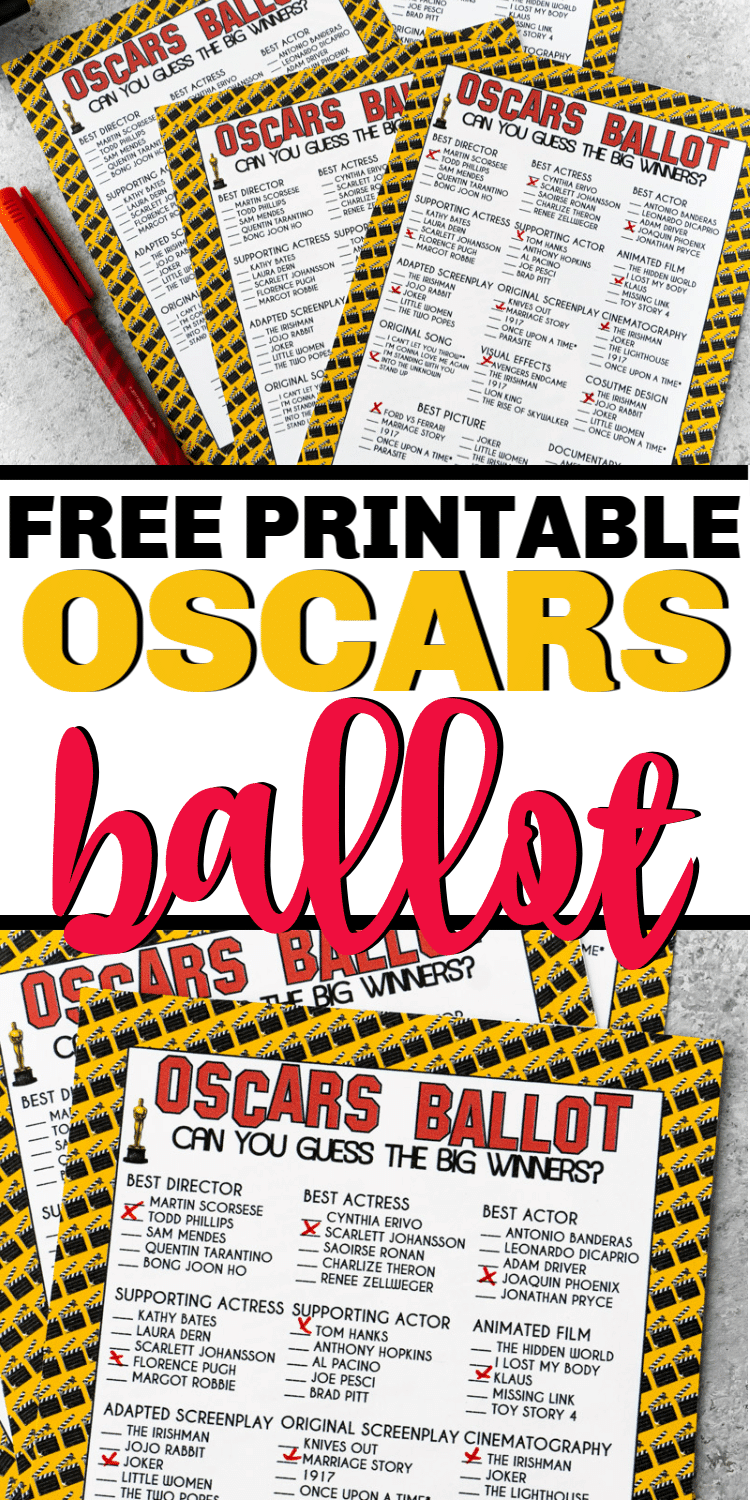Bulletin de vote aux Oscars 2020 imprimable gratuit - parfait pour voter pour vos nominés préférés cette année