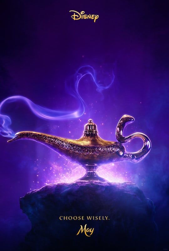 Poster ng pelikula sa Aladdin at isang listahan ng mga pelikula sa Disney para sa 2019
