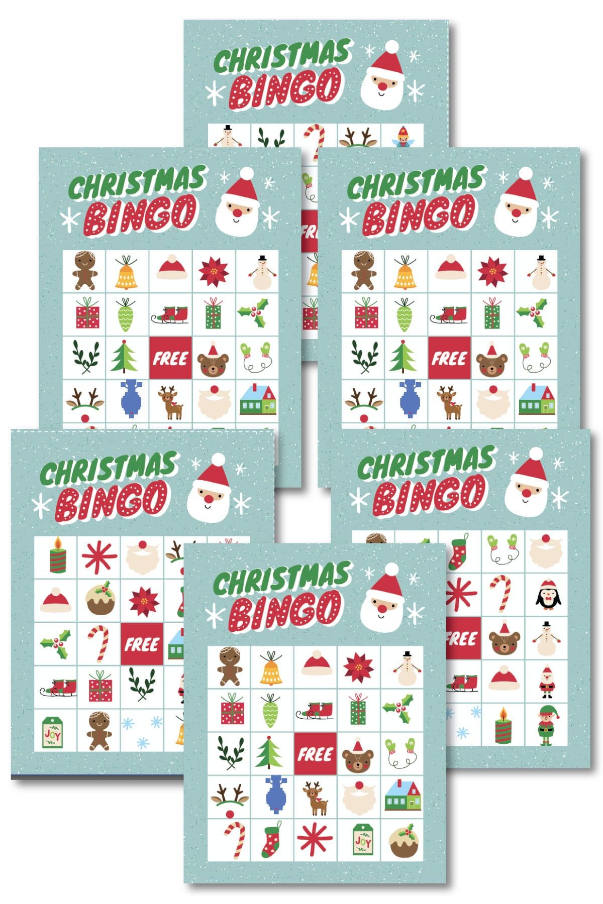 Targetes de bingo de Nadal en una pila