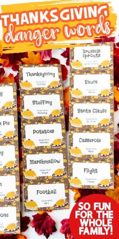 Thanksgiving gevaar woordkaarten met tekst voor Pinterest
