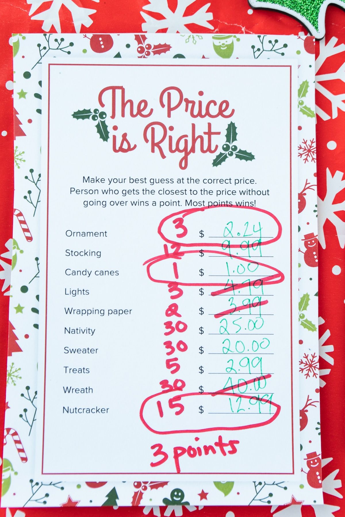 O preço do Natal é o jogo certo com as perguntas circuladas