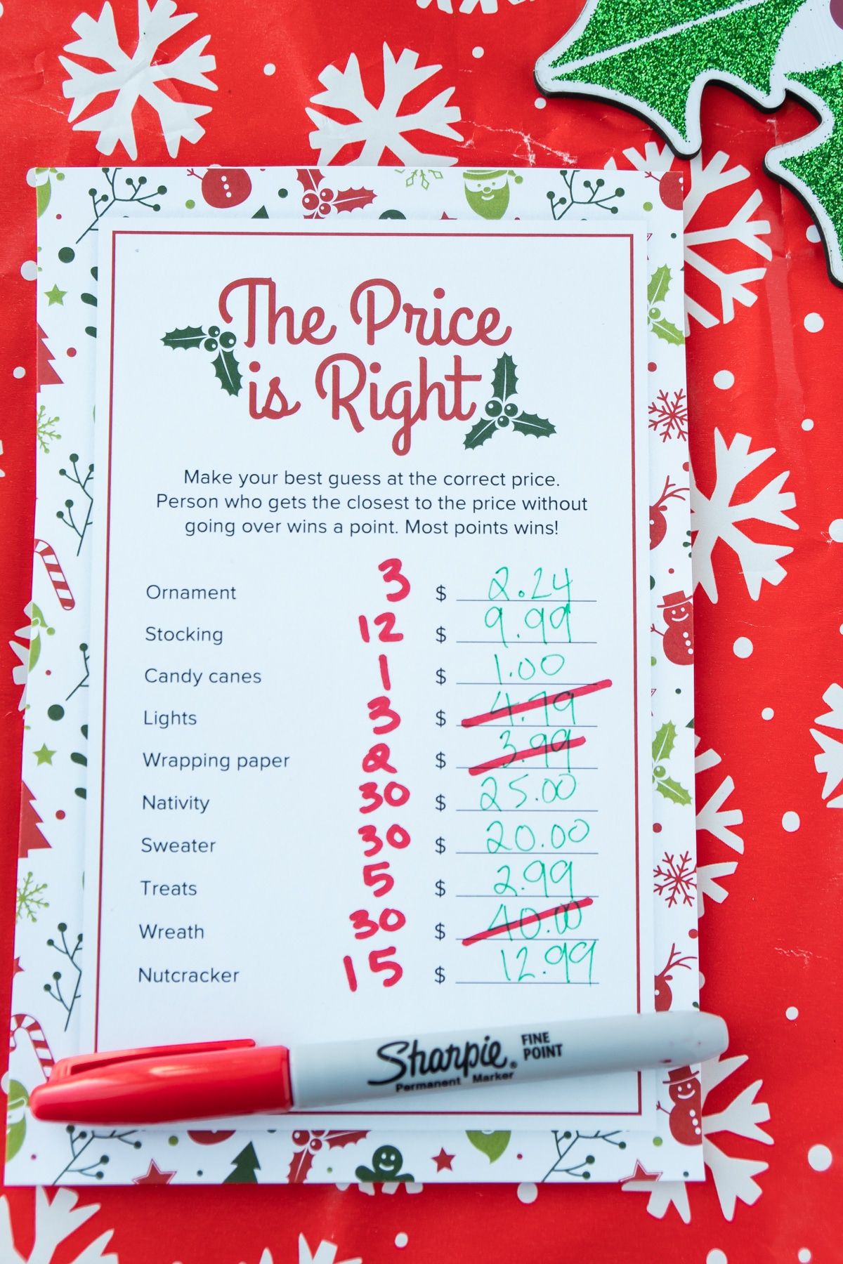 O preço do Natal é o jogo certo com as respostas escritas em