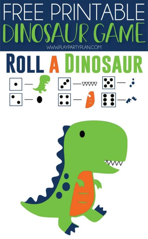 Aquest joc per imprimir gratuïtament, el rotlle del dinosaure, és una de les idees més boniques per a una festa d