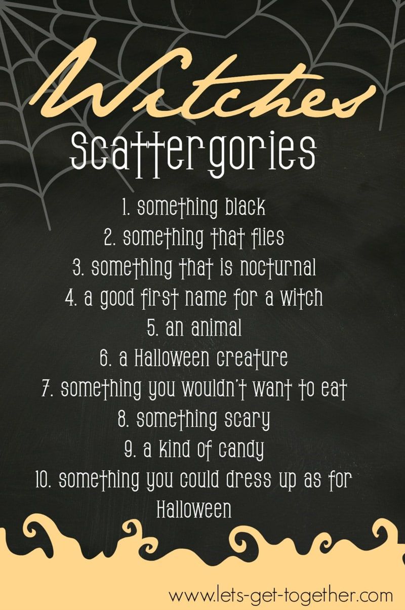 Witches Scattergories ist eines der besten Halloween-Spiele für Erwachsene