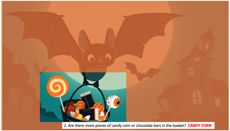 Оранжевое прозрачное изображение поверх летучей мыши, держащей ведро конфет