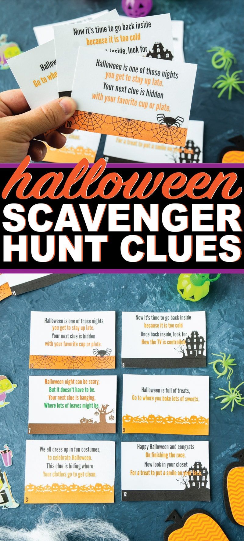 Pistas de búsqueda del tesoro de Halloween para imprimir gratis