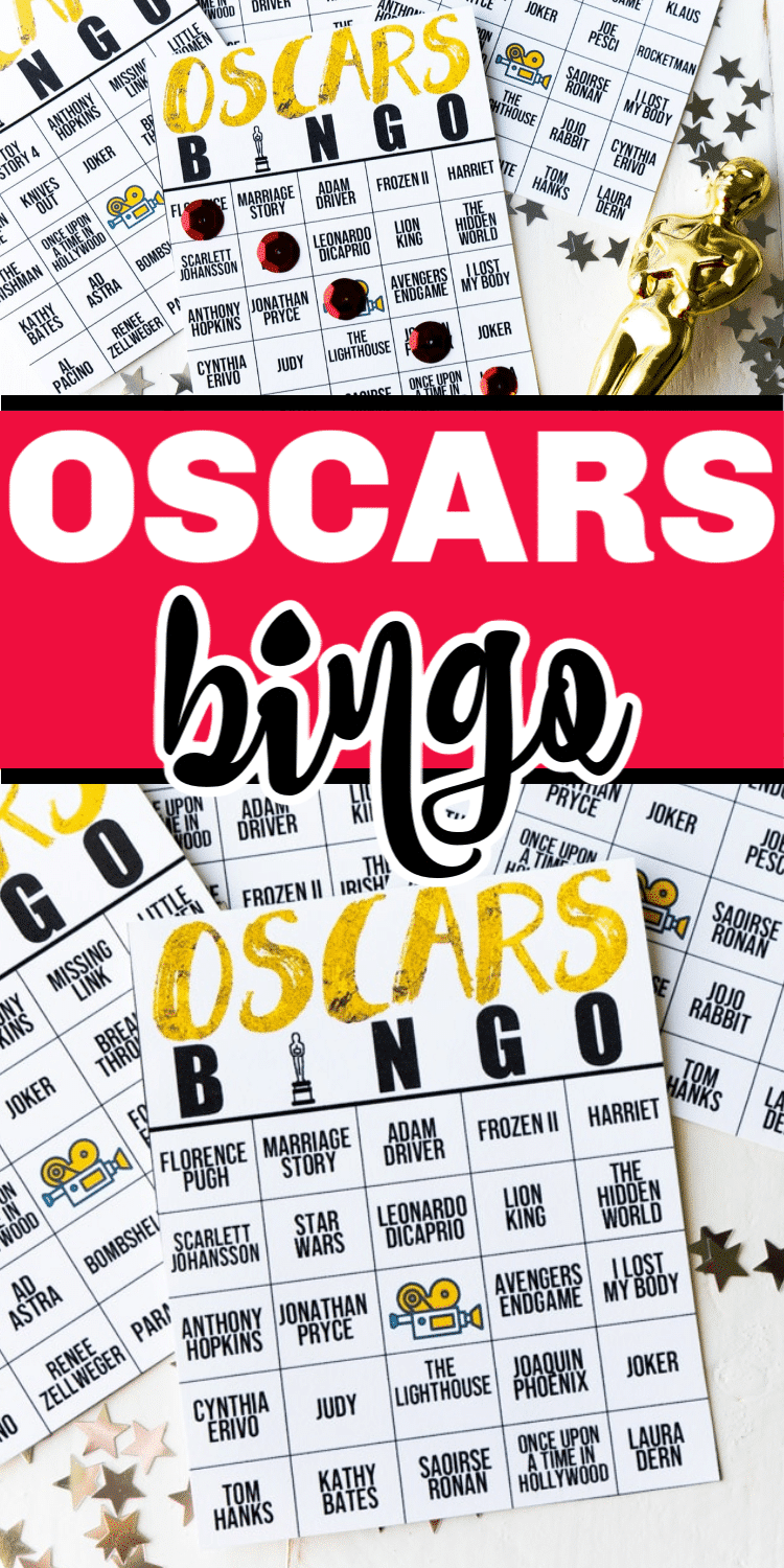 ¡Tarjetas de bingo Oscar 2020 para imprimir gratis! ¡Uno de los mejores juegos de fiesta de los Oscar!