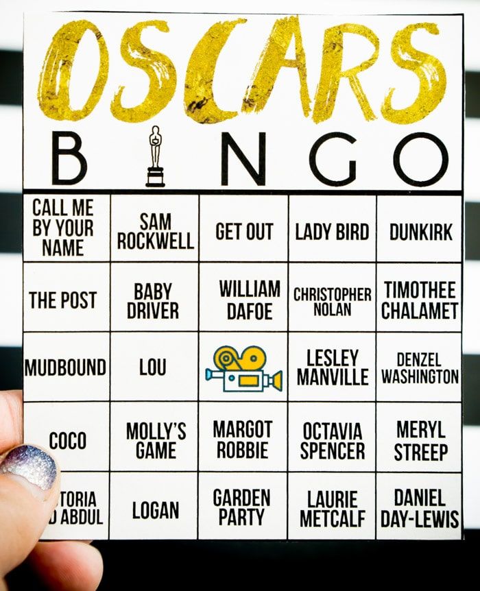 Cartões de bingo do Oscar para impressão grátis