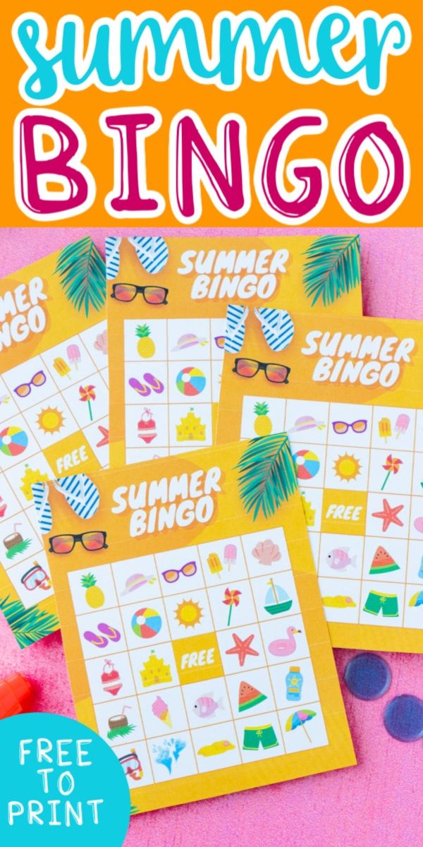 Letní bingo karty s textem pro Pinterest