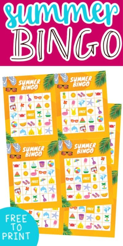 letní bingo karty s textem pro Pinterest