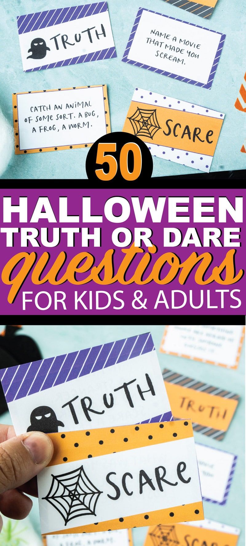 Zábavná pravda inšpirovaná Halloweenom alebo odvážne otázky! Ideálne pre dospievajúcich, deti, dievčatá a chlapcov! Každý bude milovať túto halloweensku pravdu alebo strašidelnú verziu klasickej hry o pravdu alebo odvahu! A bonus - všetka pravda alebo odvážne otázky sú čisté. Ideálne pre rodinnú zábavu na Halloween!