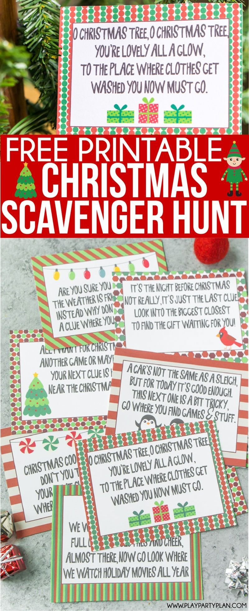 Zdarma tisknutelné stopy pro vánoční lovce pro děti nebo dospívající! Zábavný způsob, jak přimět děti, aby o Vánocích ráno hledaly dárky! Jednoduše si vytiskněte hádanky a můžete vyrazit! A bonus - několik zábavných vánočních loveckých nápadů i pro dospělé!
