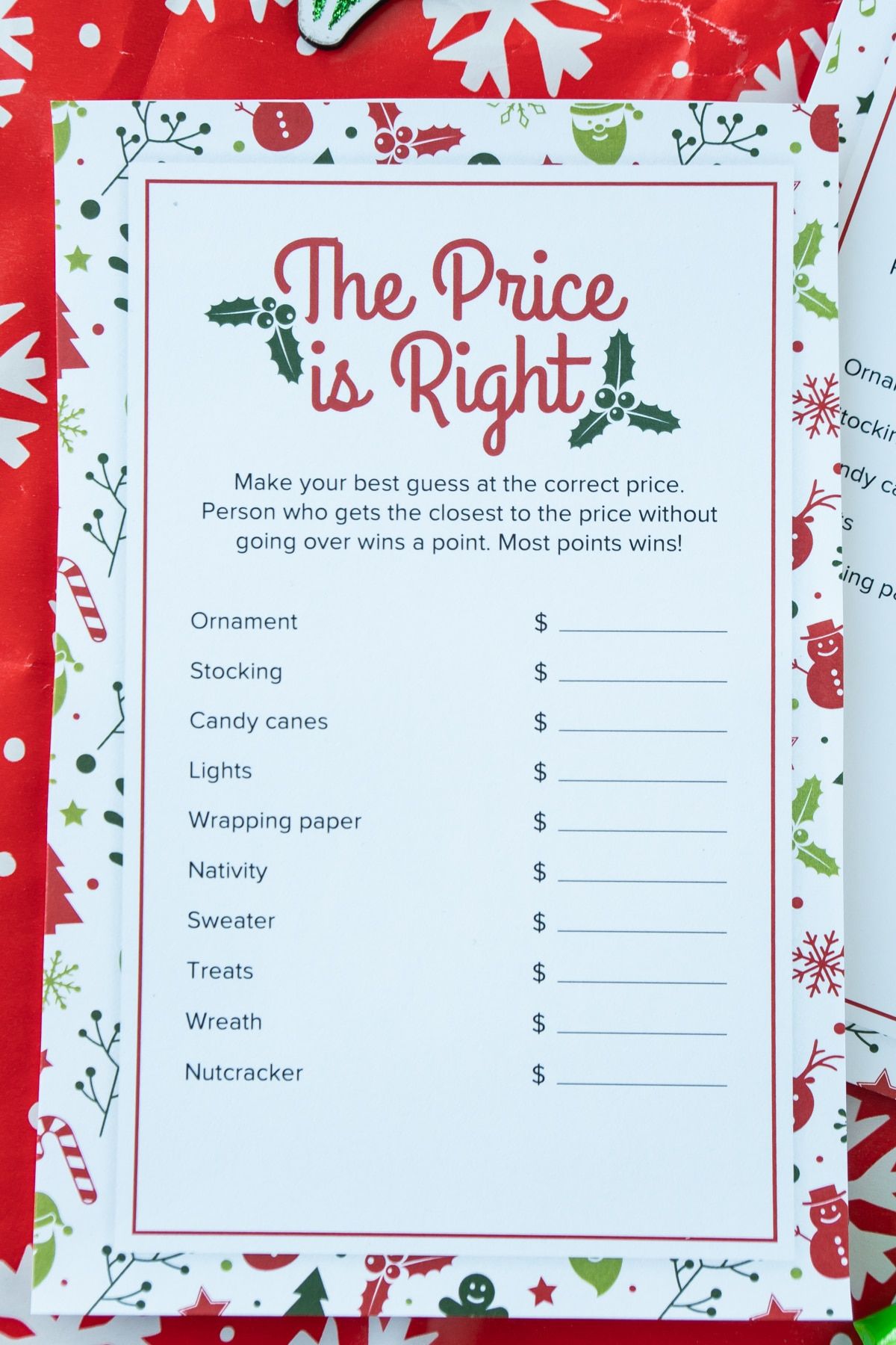 क्रिसमस की कीमत का प्रिंट आउट सही खेल है