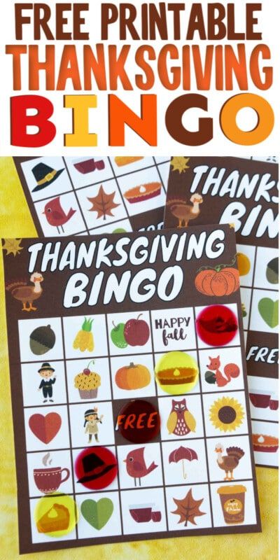 Bingo karte za zahvalni dan z besedilom za Pinterest