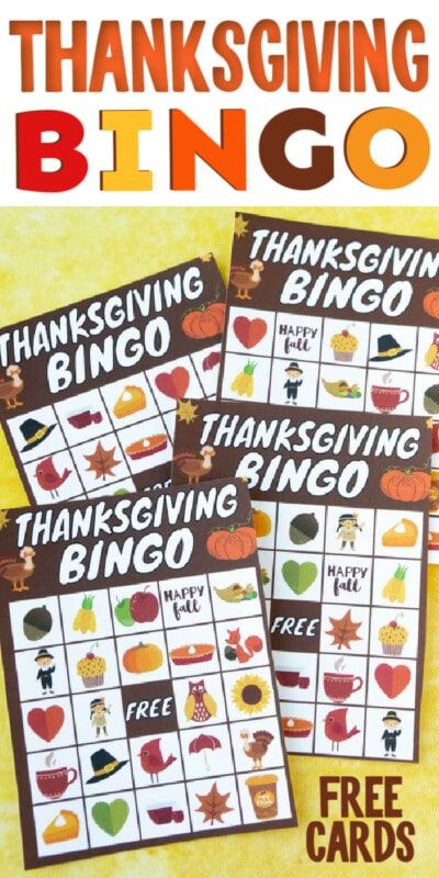 Κάρτες bingo ημέρας των ευχαριστιών με κείμενο για το Pinterest