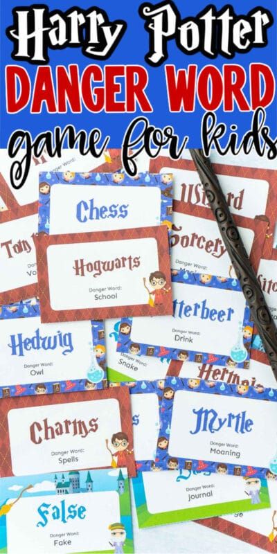Pár malých kartičiek s nápismi Harryho Pottera a textom pre Pinterest