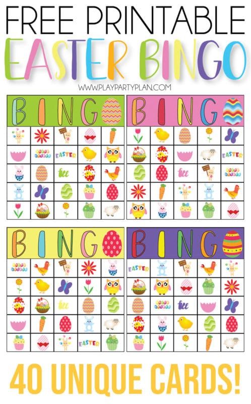 Brezplačna velikonočna igra bingo, ki je primerna za predšolske otroke vse do kart za odrasle! Vključuje 40 unikatnih kart in tone zabavnih nagrad za otroke ali odrasle!