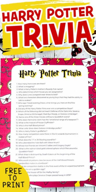 Harry Potter trivia-blad met tekst voor Pinterest