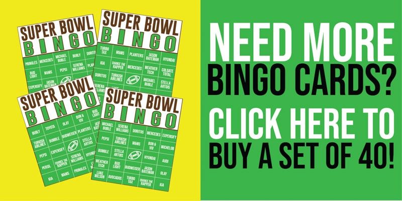 Tarjetas de bingo comerciales del Super Bowl