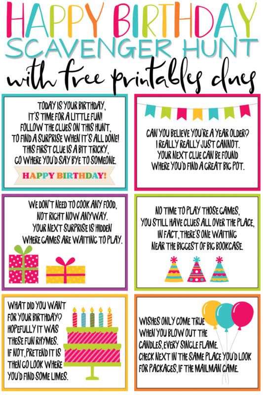 Denne bursdagsjaktjakten er en av de morsomste bursdagsideene for barn eller voksne! Og med massevis av gratis ledige ledetråder og gåter, kan du legge til gaver hele veien! Det er den perfekte overraskelsen for jenter, gutter og alle aldre!