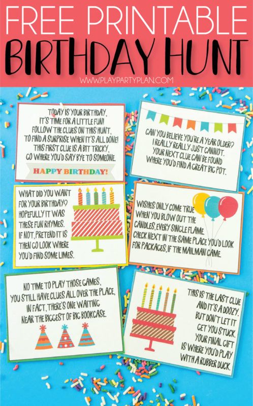 Эта охота за мусором на день рождения - одна из самых забавных идей на день рождения для детей или взрослых! А с множеством бесплатных подсказок и загадок, которые можно распечатать, вы можете добавлять подарки на протяжении всего пути! Это идеальный сюрприз для девочек, мальчиков и любого возраста!