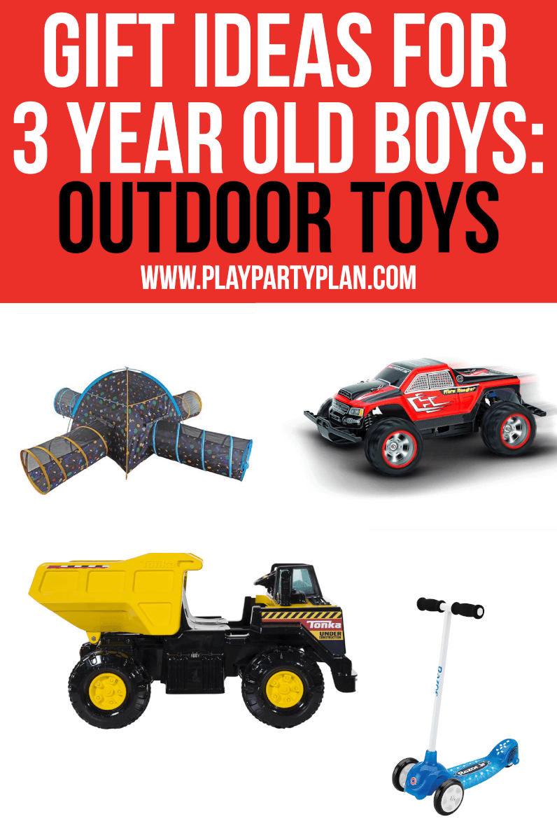 3 yaşındaki erkek çocuklar için dış mekan oyuncakları eklediğinizden emin olun