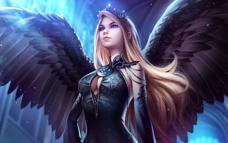   Noia amb ales d'àngel negre