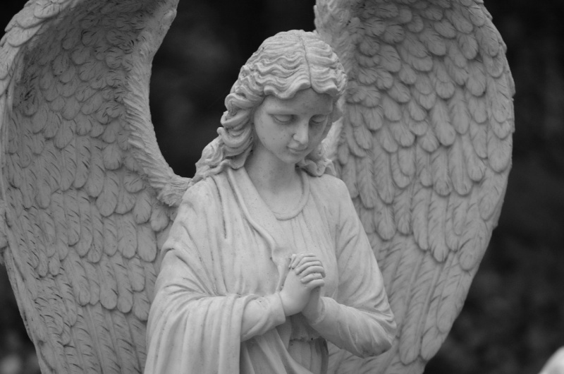   Escala de cinza de uma estátua de anjo