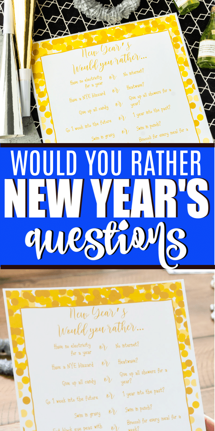 Ces questions amusantes pour le réveillon du Nouvel An sont parfaites pour un jeu de société du réveillon du Nouvel An! Jouez avec des couples, des enfants ou des familles et essayez de faire correspondre ce que les autres ont dit pour gagner un point!