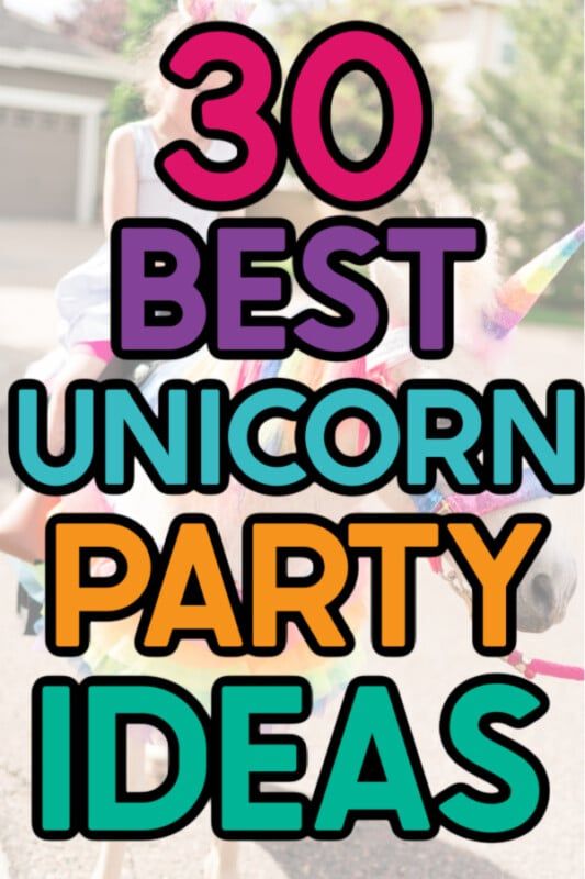 Una niña en un unicornio con texto colorido para Pinterest