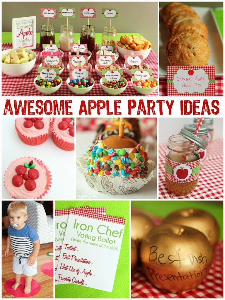 Idées de fête aux pommes, y compris une barre de nachos aux pommes au caramel et des cupcakes aux pommes sucrées de playpartyplan.com #FlavorOfFall #shop