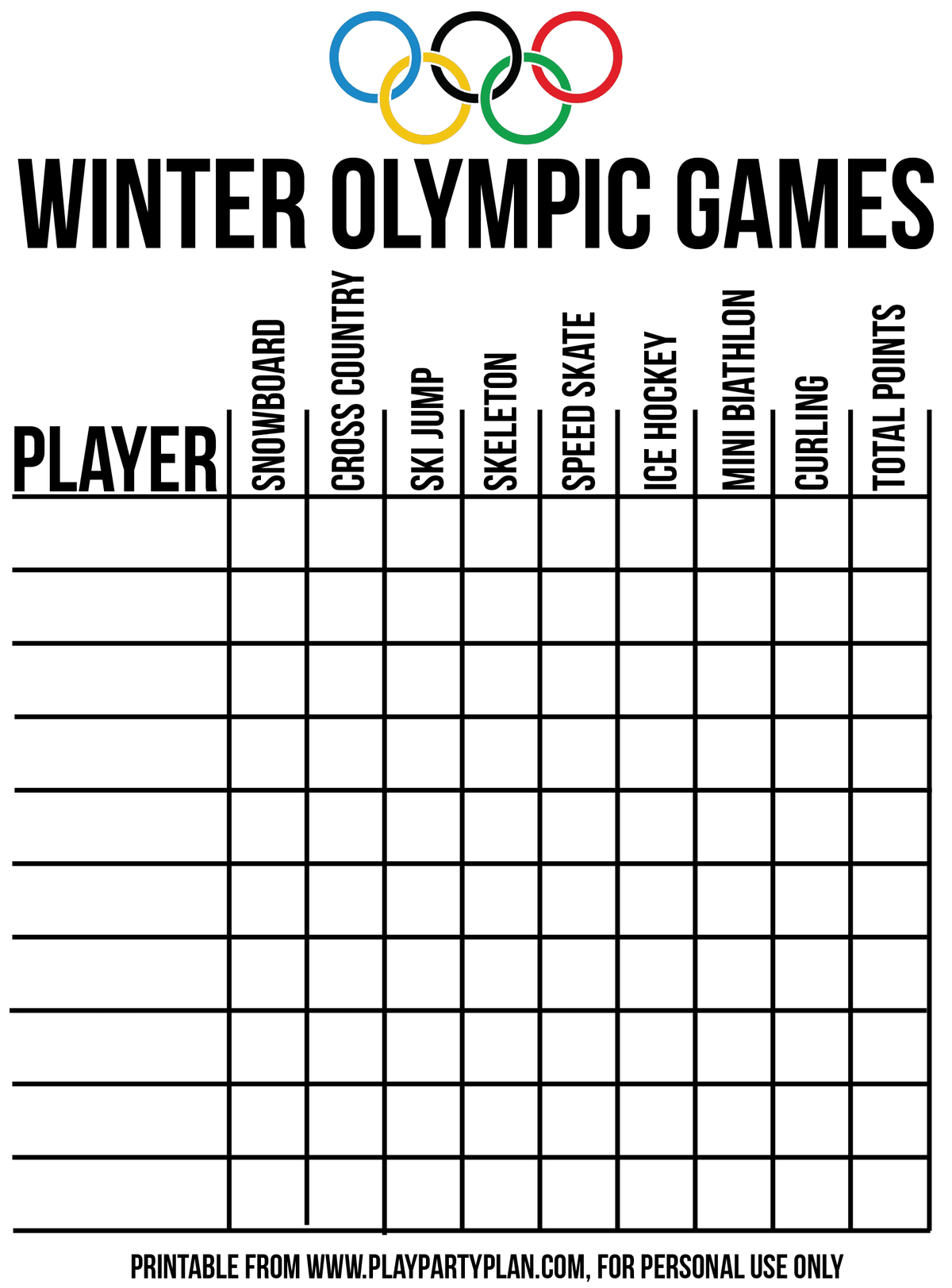 Gran tarjeta de puntuación de fiesta temática olímpica para juegos